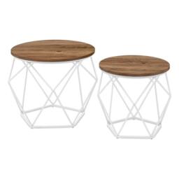 KORVIXA Honey Brown & Cloud White Coffee Tables, Set of 2 Side Tables - Size: 100 cm x 100 cm - thumbnail 1