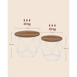 KORVIXA Honey Brown & Cloud White Coffee Tables, Set of 2 Side Tables - Size: 100 cm x 100 cm - thumbnail 2