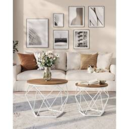 KORVIXA Honey Brown & Cloud White Coffee Tables, Set of 2 Side Tables - Size: 100 cm x 100 cm - thumbnail 4