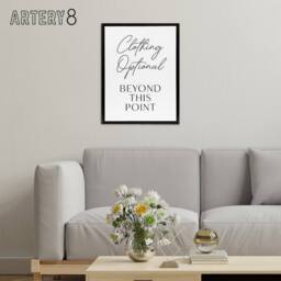 "Artery8 Clothing Optional Beyond This Point Cheeky Funny Framed Canvas Art in White - Size: W12"" x H16""" - thumbnail 3