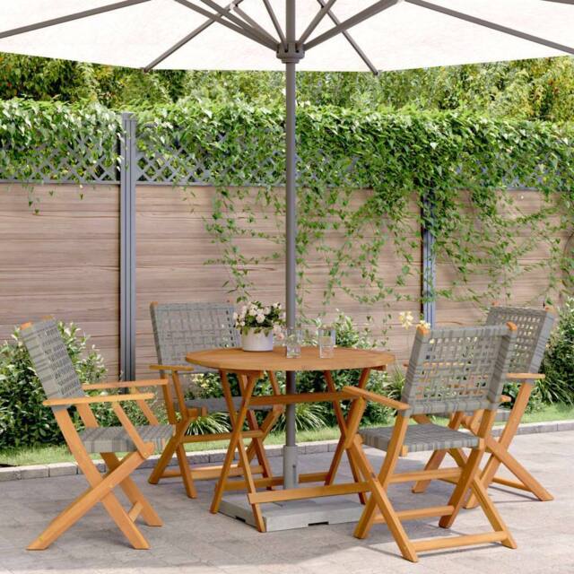 Berkfield Home 5 Piece Garden Dining Set Grey Poly Rattan & Solid Wood - image 1