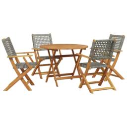 Berkfield Home 5 Piece Garden Dining Set Grey Poly Rattan & Solid Wood - thumbnail 2
