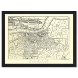 Artery8 Map Antique Woolwich Plumstead London River Thames Artwork Framed Wall Art Print A4 in Black - thumbnail 1