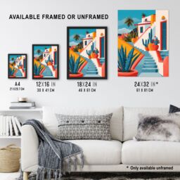 Artery8 Wall Art Print Mexican Village Cactus Colourful Hispanic Latino Art Framed Poster in Black - Size: A4 - thumbnail 3