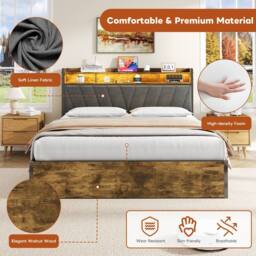 BTM Hydraulic Bed Frame with RGB Headboard & USB-C, Easy Assembly in Dark Brown - Size: King - thumbnail 6