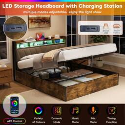BTM Hydraulic Bed Frame with RGB Headboard & USB-C, Easy Assembly in Dark Brown - Size: King - thumbnail 7