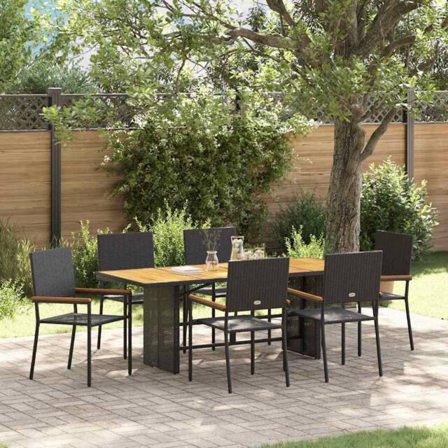 Berkfield Home 7 Piece Garden Dining Set Black Poly Rattan - image 1