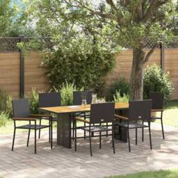 Berkfield Home 7 Piece Garden Dining Set Black Poly Rattan - thumbnail 1