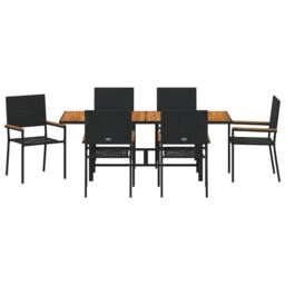 Berkfield Home 7 Piece Garden Dining Set Black Poly Rattan - thumbnail 7