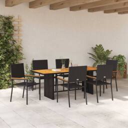 Berkfield Home 7 Piece Garden Dining Set Black Poly Rattan - thumbnail 4