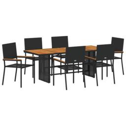 Berkfield Home 7 Piece Garden Dining Set Black Poly Rattan - thumbnail 2