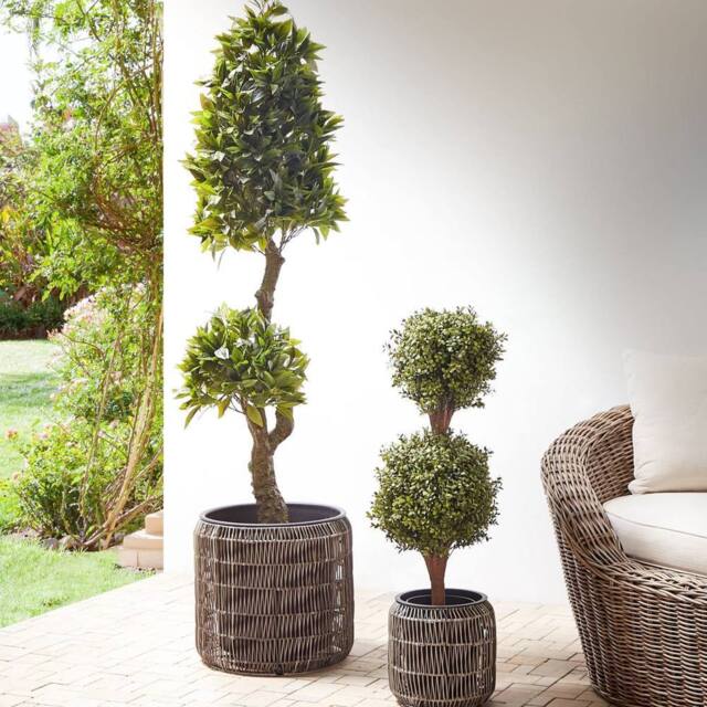Wyld and Coco Light Brown PE Rattan Planter Set of 2 with Plastic Inserts - image 1