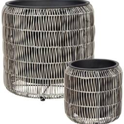 Wyld and Coco Light Brown PE Rattan Planter Set of 2 with Plastic Inserts - thumbnail 2