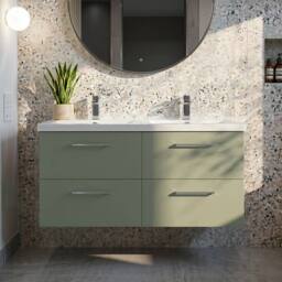 Balterley Level 1205mm Wall Hung 4 Drawer Unit with Double Basin - Satin Green - thumbnail 3