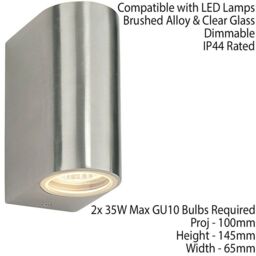 Loops IP44 Outdoor Up & Down Wall Light Brushed Aluminium Twin GU10 Modern Accent Lamp - thumbnail 2