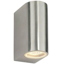 Loops IP44 Outdoor Up & Down Wall Light Brushed Aluminium Twin GU10 Modern Accent Lamp - thumbnail 1