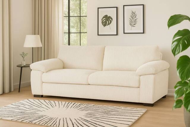 LUXURY LIFE Amalfi Jumbo Cord Fabric 3 Seater Sofa in Cream