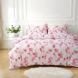 Portfolio Home Sakura Blossom Floral Duvet Cover Set With Pillow Case Bed Linen in Pink - Size: Double