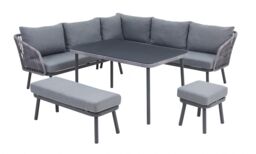 Home Detail Tavira Corner Garden Furniture Dining Set Dark Grey Wicker Rope Style Bench & Footstool - thumbnail 2