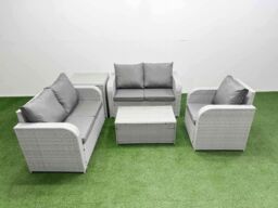 Fimous High Back Poly Rattan Garden Furniture Set w/ Reclining Chair Loveseat Sofa Rectangular Coffee Table Indoor Outdoor Patio Set Side Table Light - thumbnail 1