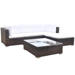 Berkfield Home 5 Piece Garden Lounge Set with Cushions Poly Rattan Brown - thumbnail 2