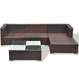 Berkfield Home 5 Piece Garden Lounge Set with Cushions Poly Rattan Brown - thumbnail 5