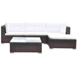 Berkfield Home 5 Piece Garden Lounge Set with Cushions Poly Rattan Brown - thumbnail 4
