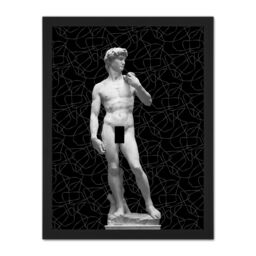 "Artery8 Wall Art Print Statue of David by Michelangelo Classic with Abstract Art Black Large Framed Wall Décor Art in Brown - Size: W18"" x H24""" - thumbnail 1