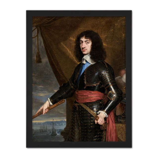 "Artery8 Wall Art Print De Champaigne Portrait King Charles II England Large Framed Wall Décor Art in Black - Size: W18"" x H24""" - image 1