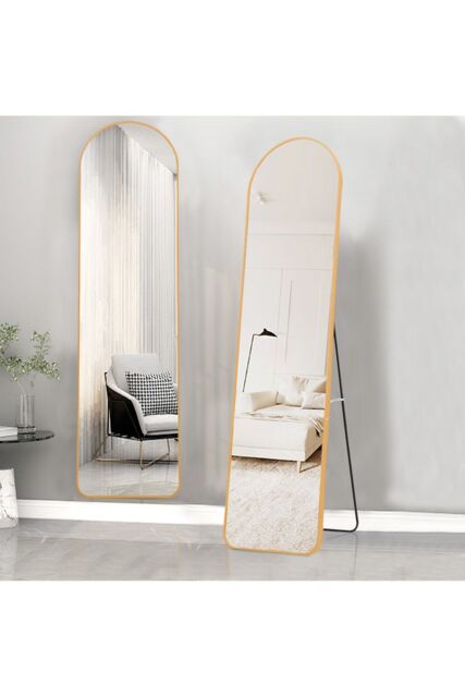 Living and Home 40cm W x 150cm H Modern Arched Metal Floor Mirror in Gold - Size: 40 cm W x 150 cm H - image 1