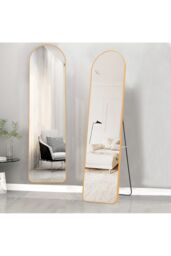 Living and Home 40cm W x 150cm H Modern Arched Metal Floor Mirror in Gold - Size: 40 cm W x 150 cm H - thumbnail 1