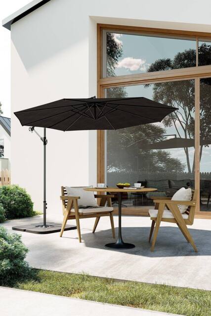 Garden Sanctuary Black Large Garden Cantilever 3m Banana Parasolwith Cross & Square Base - image 1