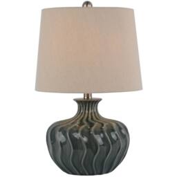 Wyld Haus Conques Ribbed Ceramic Table Lamp Black Base with Cream Linen Shade - thumbnail 2