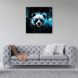 Warren Reed - Designer Blue Splashart Panda Face Canvas - Size: w10 inch x h10 inch - thumbnail 4