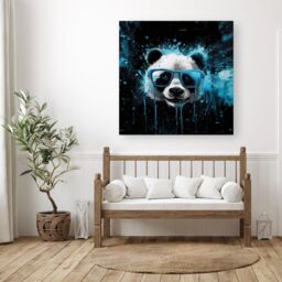 Warren Reed - Designer Blue Splashart Panda Face Canvas - Size: w10 inch x h10 inch - thumbnail 3