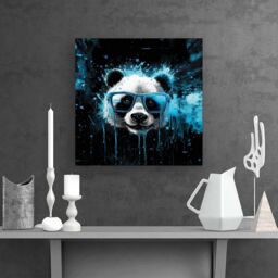 Warren Reed - Designer Blue Splashart Panda Face Canvas - Size: w10 inch x h10 inch - thumbnail 2