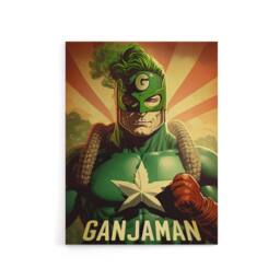 "Artery8 Ganjaman Super Hero Joint Weed Weird Canvas Wall Art Print in Green - Size: W18"" x H24""" - thumbnail 1