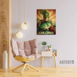 "Artery8 Ganjaman Super Hero Joint Weed Weird Canvas Wall Art Print in Green - Size: W18"" x H24""" - thumbnail 3