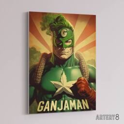"Artery8 Ganjaman Super Hero Joint Weed Weird Canvas Wall Art Print in Green - Size: W18"" x H24""" - thumbnail 2