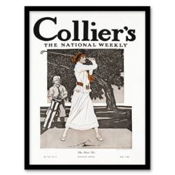 Artery8 Edward Penfield Framed Wall Art Woman Golfer First Tee Vintage Magazine Cover in White - Size: A4 - thumbnail 1