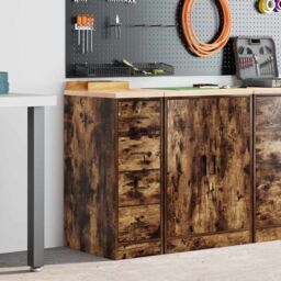 Berkfield Home Garage Storage Cabinet Smoked Oak 30x51x85 cm Solid Wood Pine in Brown - Size: 30 x 51 x 85 cm - thumbnail 3