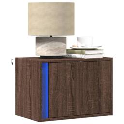 Berkfield Home Durable Wall-mounted Bedside Cabinet with LED Lights Brown Oak - thumbnail 2