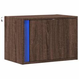 Berkfield Home Durable Wall-mounted Bedside Cabinet with LED Lights Brown Oak - thumbnail 1