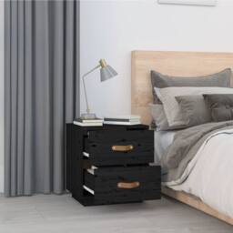 Berkfield Home Beautiful Bedside Cabinets 2 pcs Black 40x34x45 cm Solid Wood Pine - Size: 40 x 34 x 45 cm - thumbnail 4