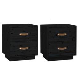 Berkfield Home Beautiful Bedside Cabinets 2 pcs Black 40x34x45 cm Solid Wood Pine - Size: 40 x 34 x 45 cm - thumbnail 3