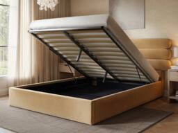 Solace+Co Atlas Ottoman Bed Sand Velvet in Light Sand - Size: Double - thumbnail 2