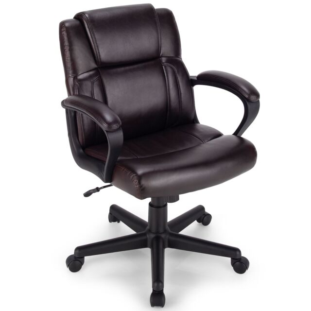 Costway PU Ergonomic Leather Office Chair - Dark Brown - image 1