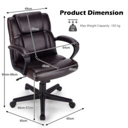Costway Modern Mid Back Office Chair Swivel Chair w/ Wheels Computer Desk Chair in Dark Brown - thumbnail 2