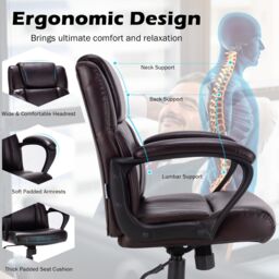 Costway Modern Mid Back Office Chair Swivel Chair w/ Wheels Computer Desk Chair in Dark Brown - thumbnail 4