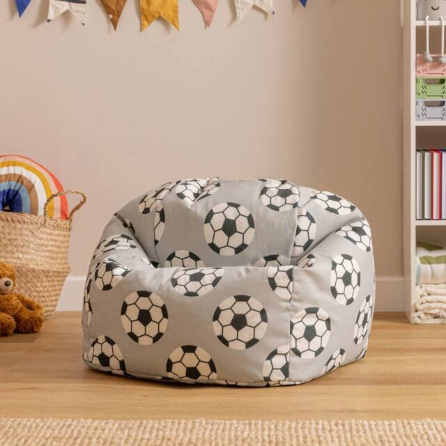 icon Kids Printed Football Childrens Childrens Bean Bag Armchair in Pale Grey - Size: Medium - image 1